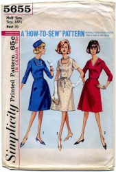 5655 1964 SIMPLICITY HOW TO SEW A-LINE DRESS, SLEEVES PATTERN 18 1/2 39" BUST UNCUT